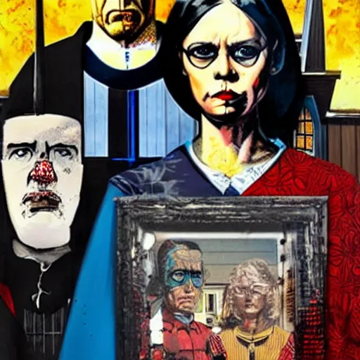 Image similar to American Gothic, by MARVEL comics and Sandra Chevrier