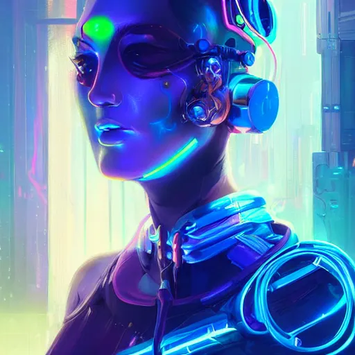 Image similar to portrait of a beautiful cybernetic raver girl, cyberpunk concept art by pete mohrbacher and artgerm and wlop and deathburger and syd mead, digital art, highly detailed, intricate, sci-fi, neon colors, sharp focus, Trending on Artstation HQ, deviantart, unreal engine 5, 4K UHD image