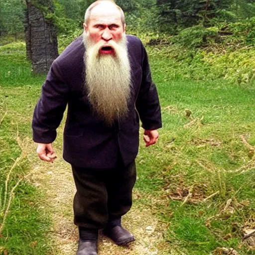 Prompt: Vladimir putin as an angry dwarf hermit