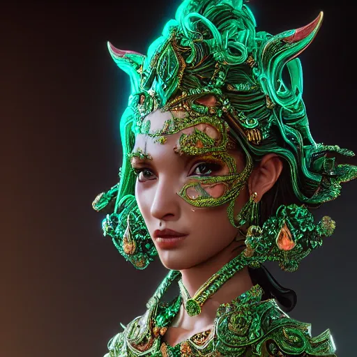 Image similar to portrait of wonderful princess of emerald with fair skin, glowing, ornate and intricate, jaw dropping, dynamic lighting, intricate and detailed, 4 k octane render