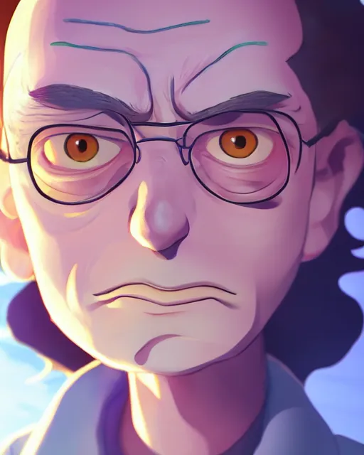 Prompt: rick from rick and morty, medium shot, visible face, detailed, perfectly shaded, perfectly shaded face, atmospheric lighting, by makoto shinkai, stanley artgerm lau, wlop, rossdraws