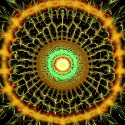 Prompt: 3 d hallucionational imaginery | mandelbrot fractal psychedelic universe | c 4 d render | 4 k | in style of pablo amaringo