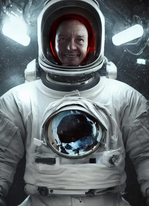 Prompt: concept art by craig mullins astronaut doing selfie in futuristic dark and empty spaceship underwater infrared selfie. infrared glowing lights. complex and hyperdetailed technical suit. reflection and dispersion materials. rays and dispersion of light. volumetric light. 5 0 mm, f / 3 2. noise film photo. flash photography. unreal engine 4, octane render. interstellar movie art