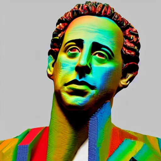 Prompt: hyperrealistic mixed media image of a statue of jerry seinfeld made entirely of multicolored dry noodles, stunning 3 d render inspired art by istvan sandorfi and greg rutkowski, perfect facial symmetry, realistic, highly detailed attributes and atmosphere, dim volumetric cinematic lighting, 8 k octane extremely hyper - detailed render, post - processing, masterpiece,