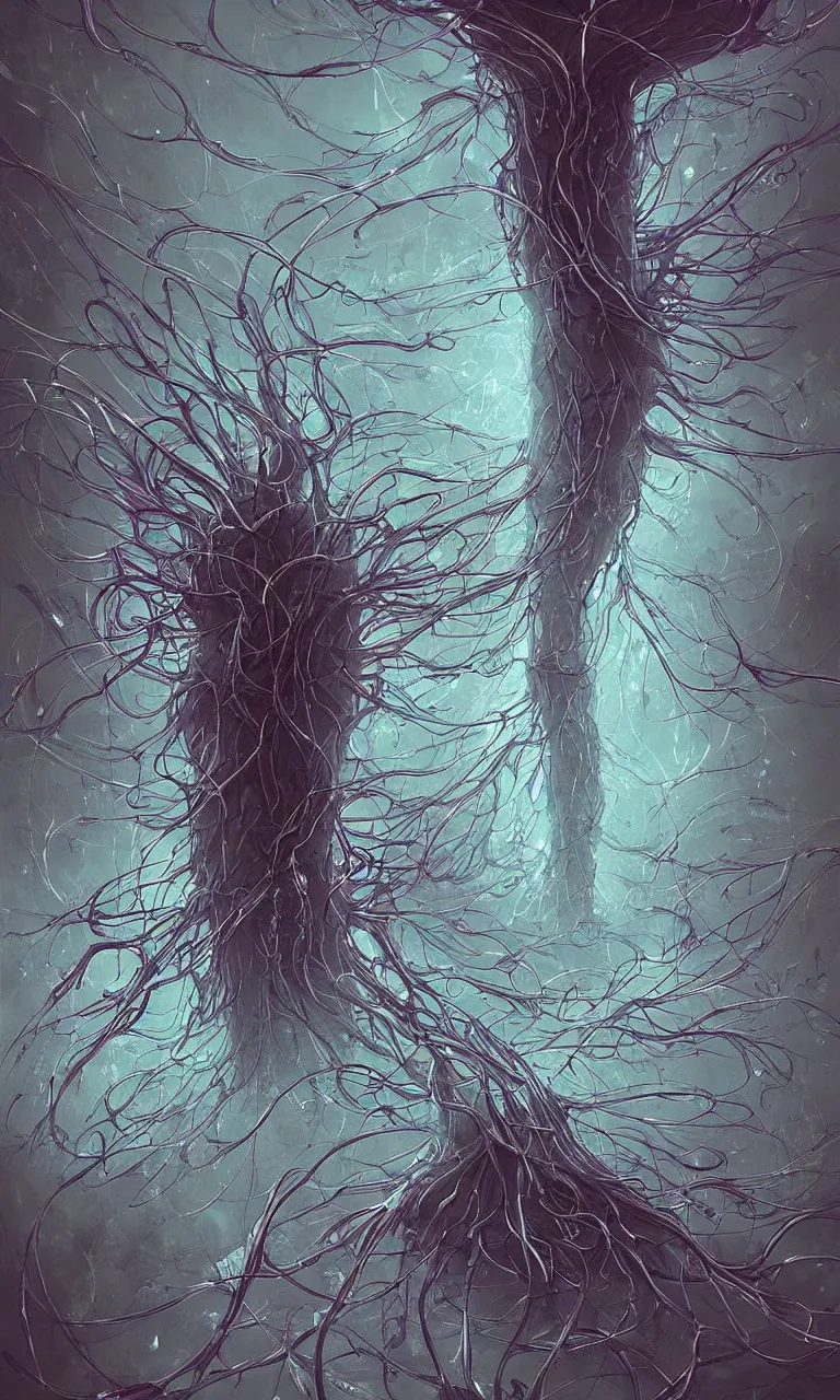 Image similar to internal lymphocyte virion rawandrendered synaptic fractality transmission embryonic beholder glial neurons cyberpunk nerve cells microscopic plankton by wojtekfus facey rossdraws. neuronal megacity neurone synapse by beksinski. # imaginativerealism