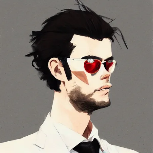 Image similar to a ultradetailed portrait painting of a stylish man wearing suit outfit, by conrad roset, greg rutkowski and makoto shinkai trending on artstation