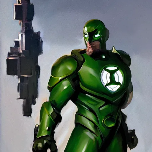 Image similar to greg manchess portrait painting of armored green lantern as overwatch character, medium shot, asymmetrical, profile picture, organic painting, sunny day, matte painting, bold shapes, hard edges, street art, trending on artstation, by huang guangjian and gil elvgren and sachin teng