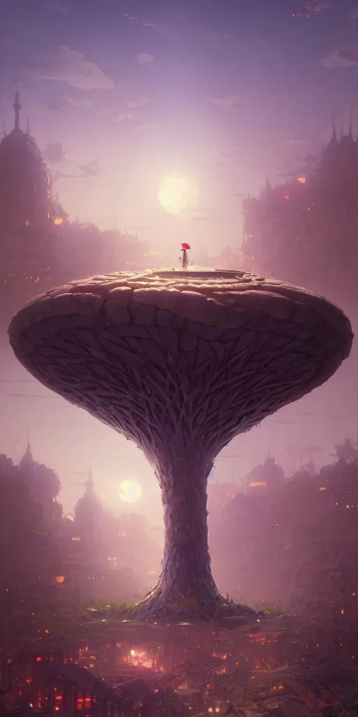 Image similar to a city built on a giant mushroom, unreal engine, fantasy art by greg rutkowski, loish, rhads, ferdinand knab, makoto shinkai and lois van baarle, ilya kuvshinov, rossdraws, tom bagshaw, global illumination, soft light, detailed and intricate environment