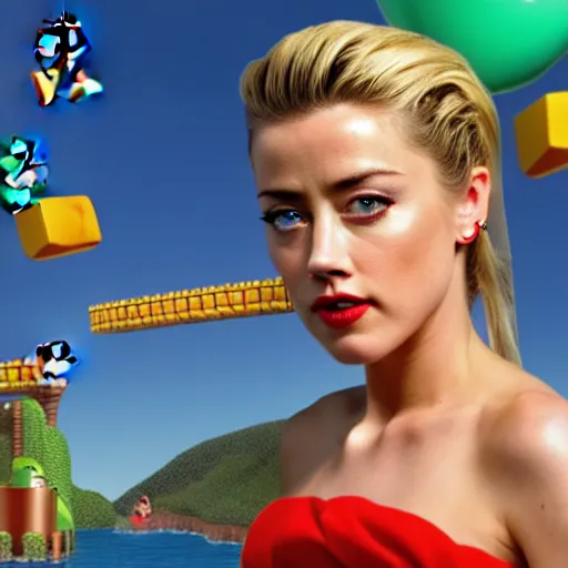 Prompt: amber heard as super mario, highly detailed, extremely high quality, hd, 4 k, 8 k, canon 3 0 0 mm, professional photographer, 4 0 mp, lifelike, top - rated, award winning, realistic, detailed lighting, detailed shadows, sharp, no blur, edited, corrected, trending