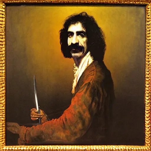 Prompt: frank zappa painted by rembrandt
