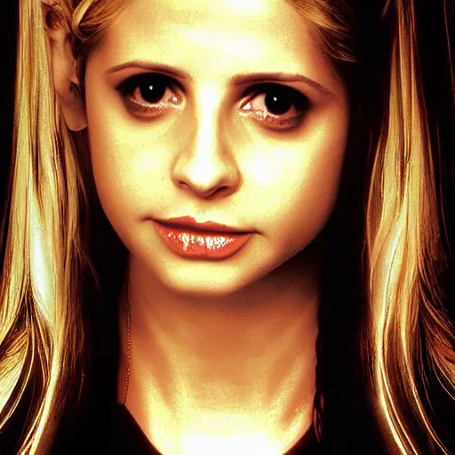 Image similar to sarah michelle gellar, buffy the vampire slayer digital art, studio photography