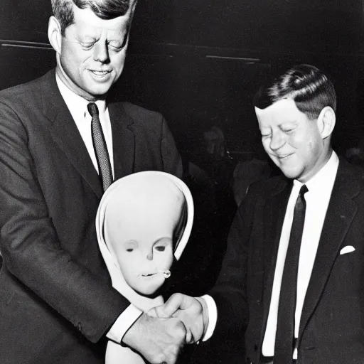 Image similar to john f kennedy shaking hands with et, photograph