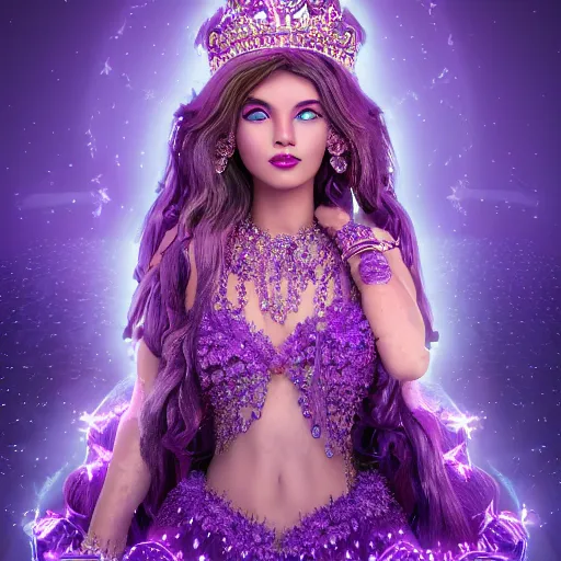 Image similar to portrait princess of amethyst, glowing, ornate and intricate purple jewelry, jaw dropping beauty, glowing background lighting, purple accent lighting, hyper detailed, fairy tale, 4 k octane render