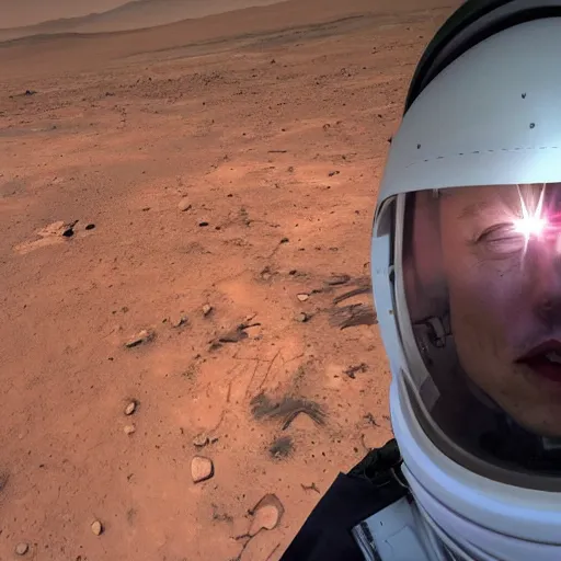 Image similar to selfie of Elon Musk on Mars, symmetrical face