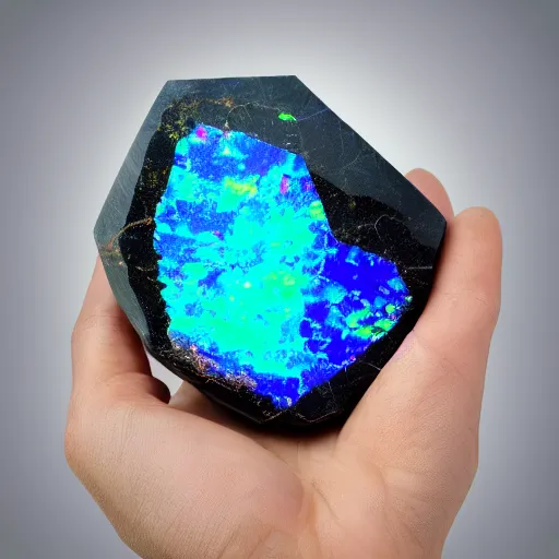 Prompt: a giant gemstone mineral with dark background. Opal gemstone, professional digital matte painting.