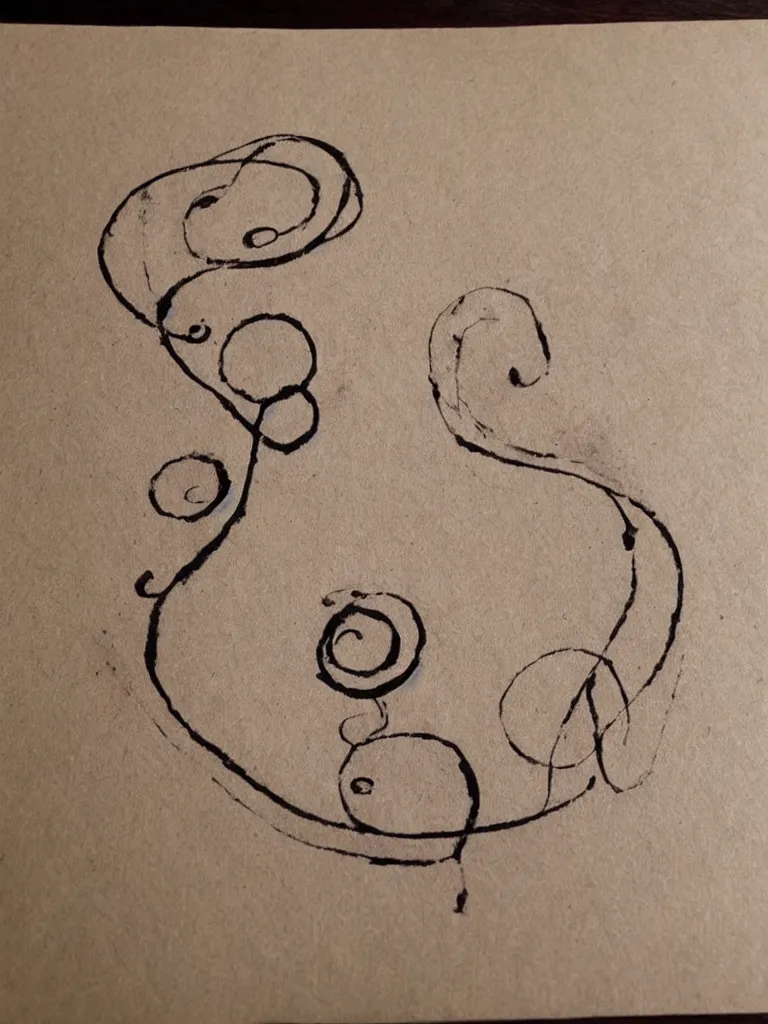 Prompt: a single line of ink art of an acorn that turns into a tree in the shape of a treble clef with a bit of shading, rustic and very simple