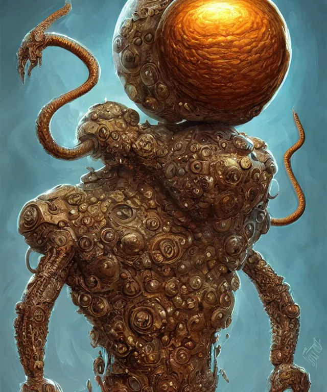 Image similar to hziulquoigmnzhah, the god of cykranosh, a spheroid body, elongated arms, short legs, head dangling underneath, fantasy, intricate, elegant, highly detailed, digital painting, artstation, concept art, matte, sharp focus, illustration, art by keith thompson and christopher lane