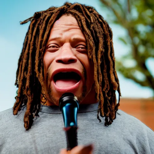 Prompt: cinematic still of Trippie Redd preaching at a Baptist Church in Rural Tennessee, close up, shallow depth of field, cinematic