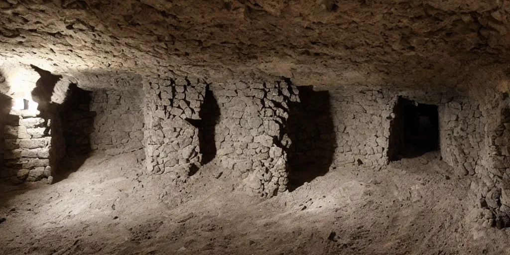 Image similar to archeological discovery of a perfectly well preserved medieval castle underground