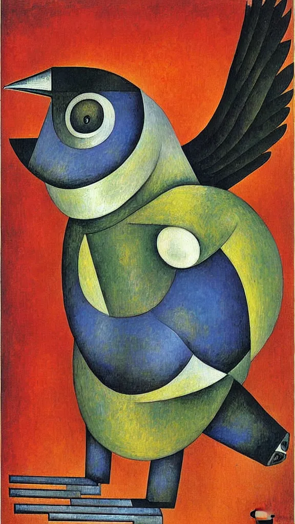 Prompt: a robot bird, by diego rivera, painting