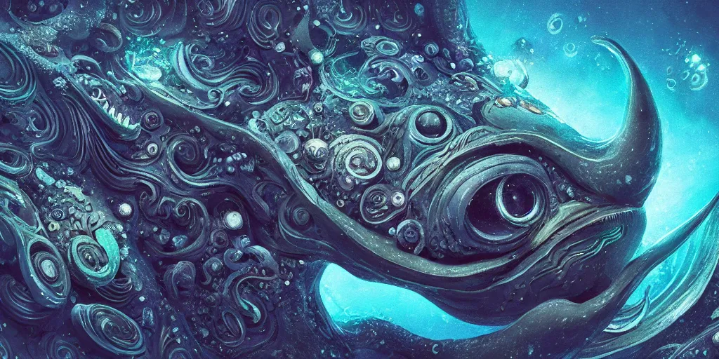 Prompt: of an intricate deep sea with strange cute friendly happy creatures with huge eyes, mouth, long tongue, round teeth and goofy face, appearing from the background, in the style of gehry and gaudi, macro lens, shallow depth of field, ultra detailed, digital painting, trending artstation, concept art, illustration, cinematic lighting, photorealism, epic, octane render