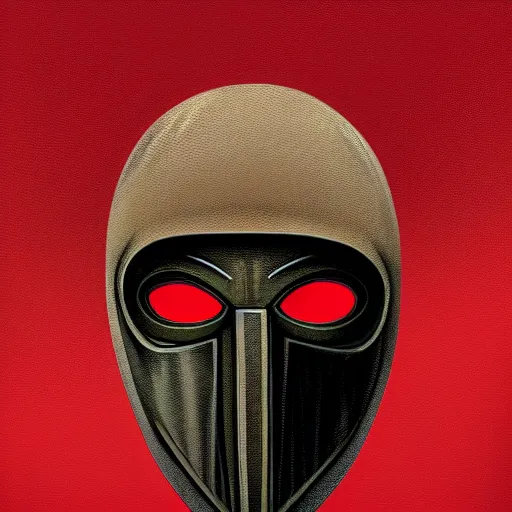 Image similar to portrait of mf doom, dr. doom metal steel mask, dark skin underneath. red t - shirt, beige complex background, intricate, elegant, highly detailed, digital painting, artstation, concept art, smooth, sharp focus, illustration, by anato finnstark, boissb - blanca. j, cindy avelino, clint cearley, anna podedworna