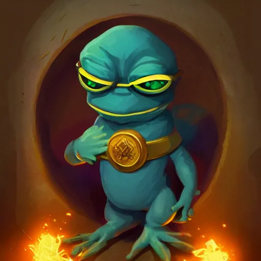 Image similar to super rich happy pepe in the vault, luxury, treasury, coins, money, hyper detalied, blue crystals, greg rutkowski, artstation