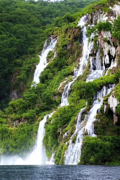 Prompt: A floating island with a very very beautiful waterfall