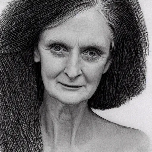 Image similar to pencil illustration of Grace coddington highly detailed, cinematic,