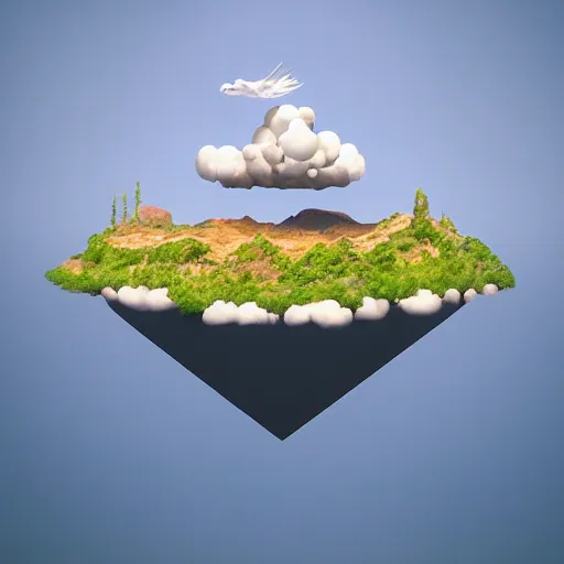 Prompt: floating island in the sky, digital painting, hyperrealistic, trending on ArtStation
