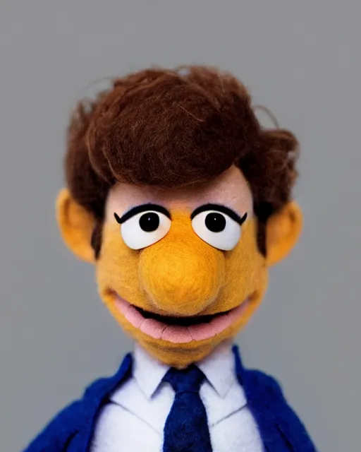 Image similar to jim halpert as a muppet. highly detailed felt. hyper real photo. 4 k.