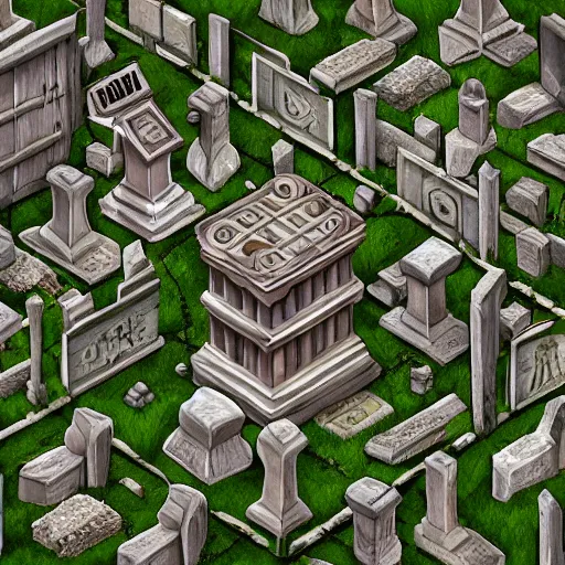 Prompt: medieval cemetery, highly detailed, digital art, isometric