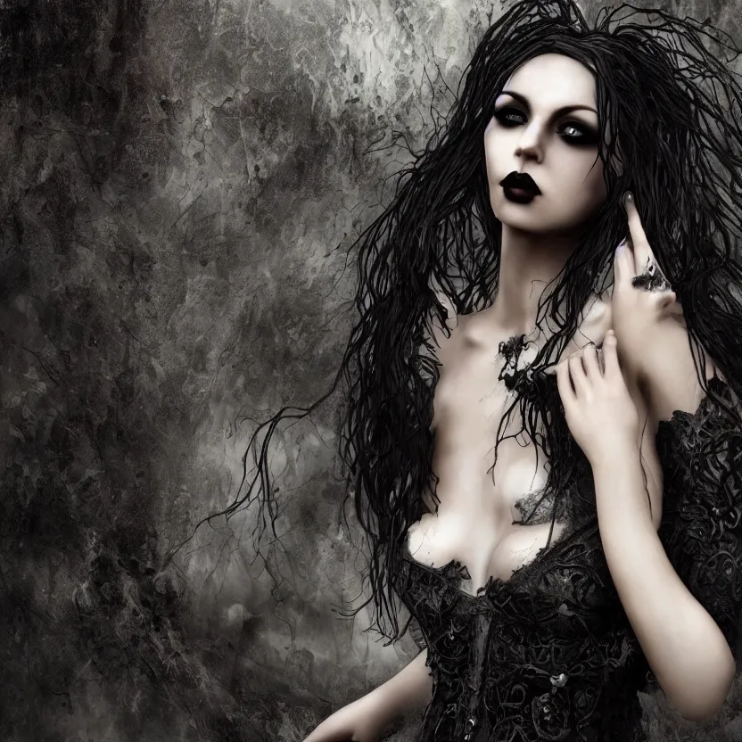 Image similar to stunning Gothic goddess of beauty, dark and mysterious, atmospheric, ominous, eerie, cinematic, Epic, 8k, 4k, ultra detail, ultra realistic, rendered by awesomeness