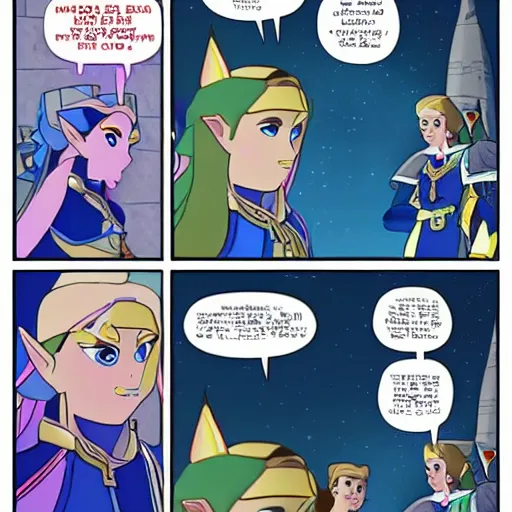 Prompt: princess zelda is talking to elon musk zelda style