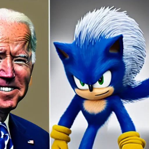 Image similar to joe biden transforms into sonic the hedgehog