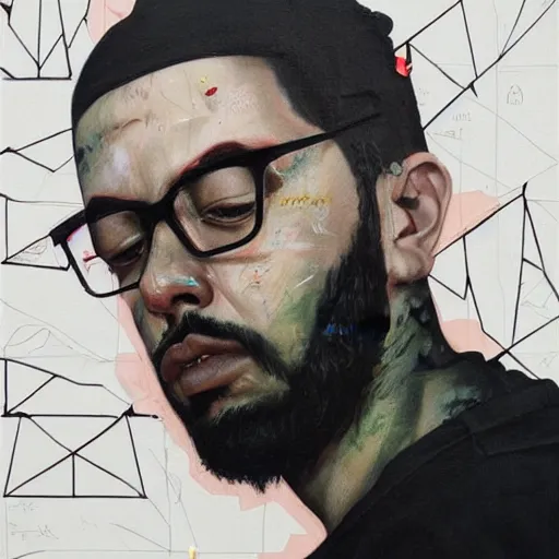 Prompt: the German rapper SIDO in a picture by Sachin Teng, dark vibes, Realistic Painting , Organic painting, Matte Painting, geometric shapes, hard edges, graffiti, street art:2 by Sachin Teng:4