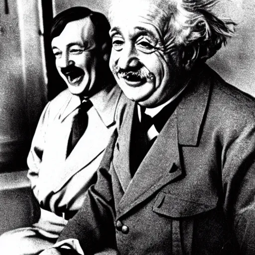 Image similar to Hitler and Einstein laughing very hard