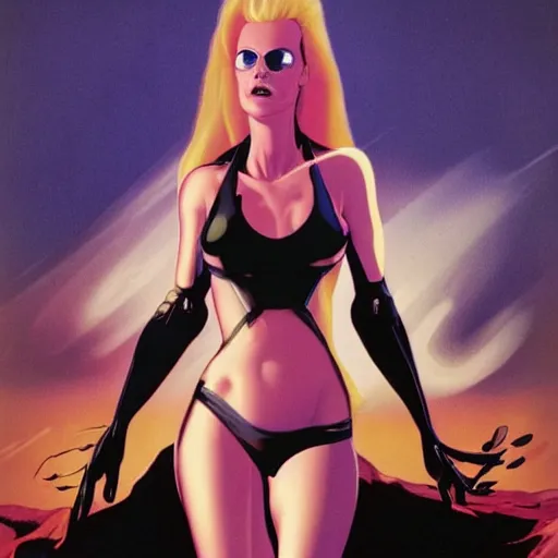 Image similar to kim basinger as holli from the movie cool world, fullbody, early 1 9 9 0's cartoon, ultra high detailed, glowing lights, illustration, greg rutkowski, ralph bakshi, hyperrealistic, dynamic lighting, fantasy art, beautiful face