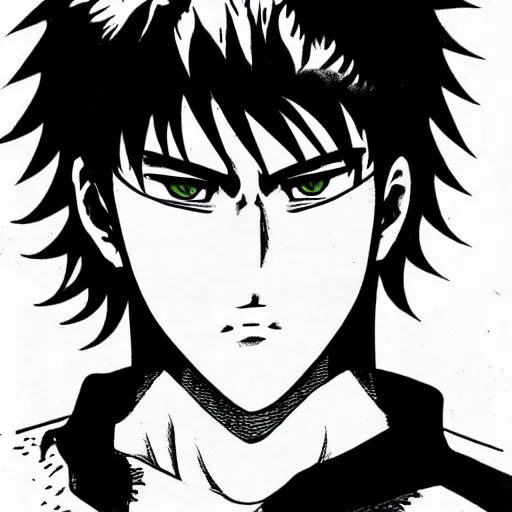 Prompt: The male character Guts, from the manga Berserk, in black and white