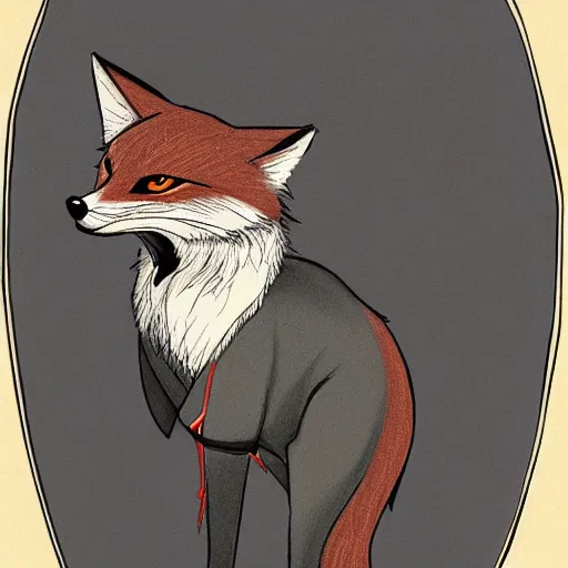 Image similar to anime-style drawing of a fox wearing a waistcoat looking through a microscope