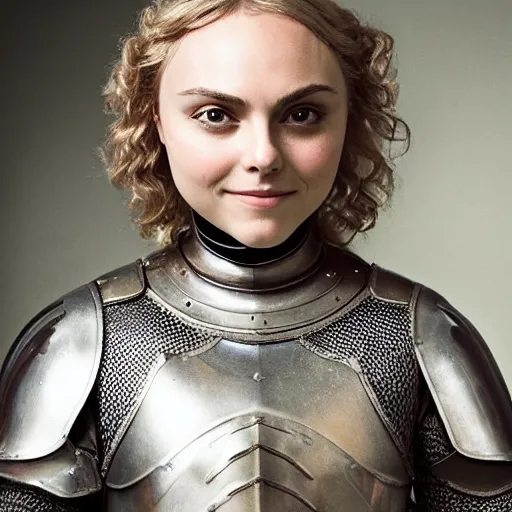 Prompt: portrait of annasophia robb as joan of arc, medieval armour