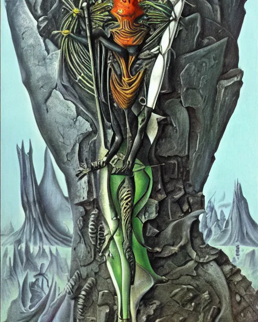 Image similar to male, ( ( dark jester by roger dean ) ), by hr giger, ( ( ( hd ) ) ), 8 k, highly detailed, ( ( sharpness ) )