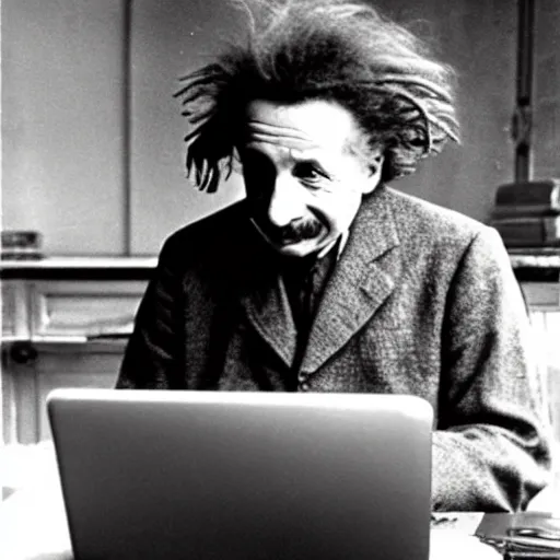 Image similar to einstein using a laptop