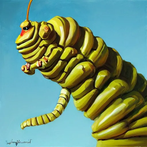 Prompt: greg manchess portrait painting of partially armored caterpillar from alice in wonderland as overwatch character, wacky, medium shot, asymmetrical, profile picture, organic painting, sunny day, matte painting, bold shapes, hard edges, street art, trending on artstation, by huang guangjian and gil elvgren and jesper ejsing