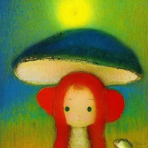 Prompt: girl mushroom style by odilon redon