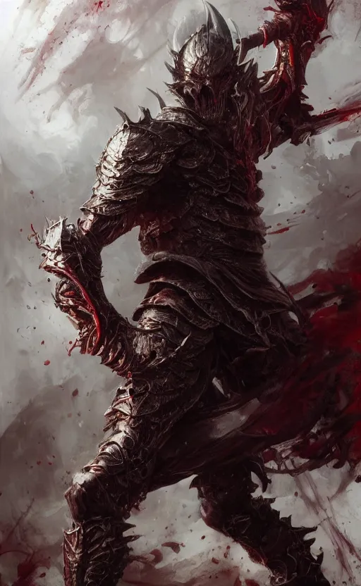 Image similar to full body shot Guts Berserk, Diablo , extremely detailed, made by wlop, maxwell boas, Naranbaatar Ganbold, Raymond Swanland and Ruan Jia. Masterpiece. Repin. Greg Rutkowski