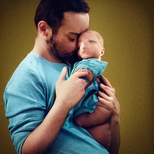 Image similar to “ a father holding his daughter, ultra realistic, 8 k, photorealistic, love ”