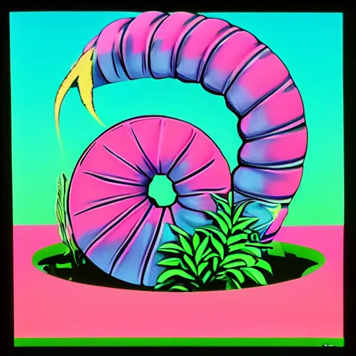 Prompt: vaporwave snail, 1980s