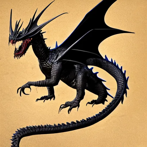 Prompt: western black dragon, realistic, highly detailed, concept art, full body