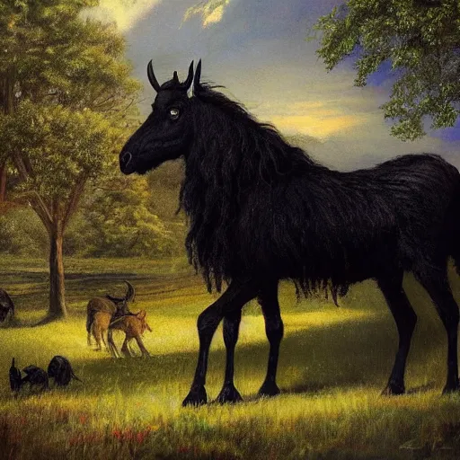 Image similar to thomas kincaid painting of black phillip from the movie the witch